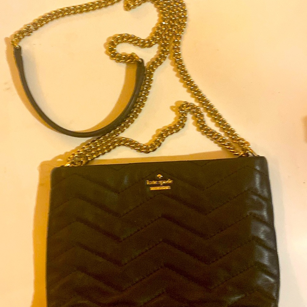 Kate Spade Black Quilted Crossbody Bag with Gold Chain